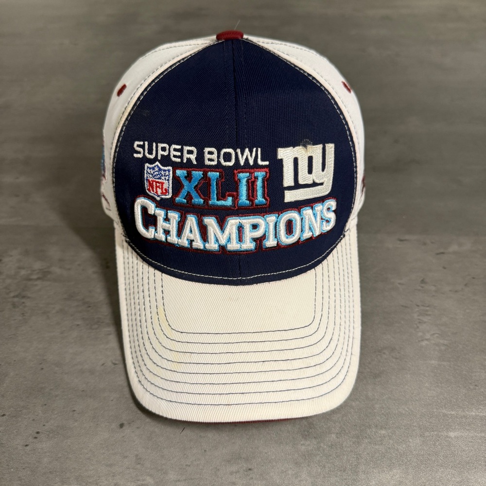 Reebok Mens New York Giants Super‎ Bowl XLII Champions Hat White Navy Blue 2008